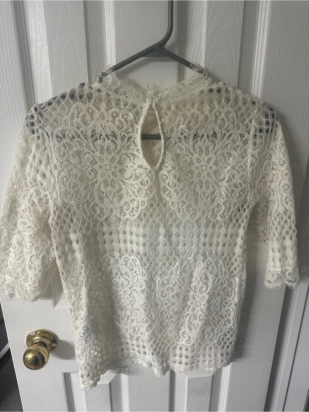 Zara White Crochet Lace Short-Sleeve Top - Picture 3 of 4